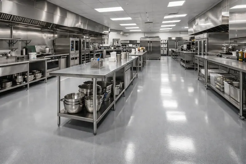 Commercial kitchen seamless epoxy floor Palm Beach County