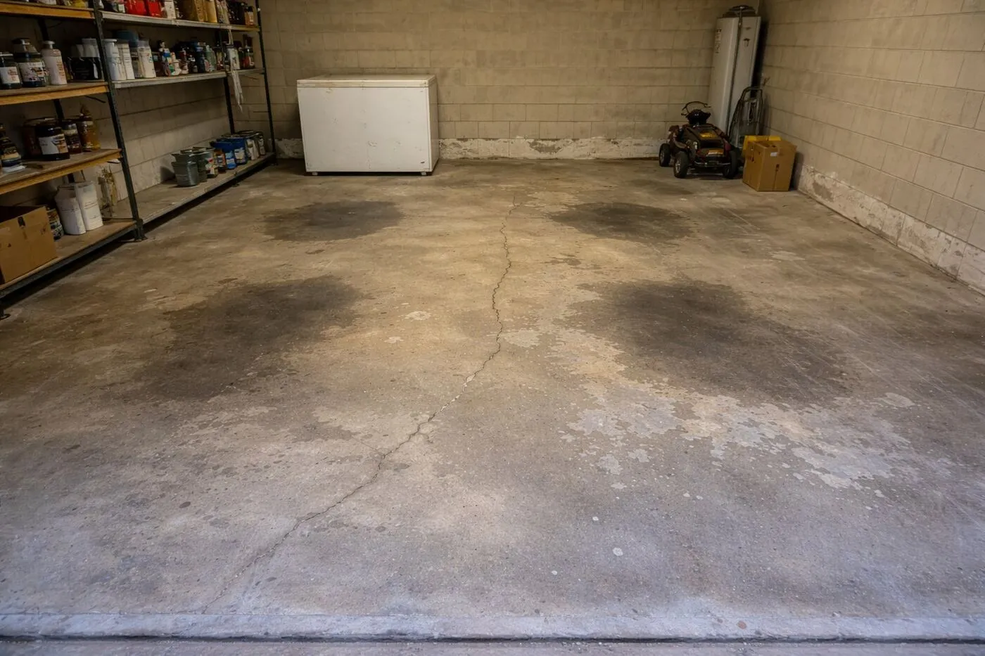 Garage floor before epoxy repair Palm Beach County