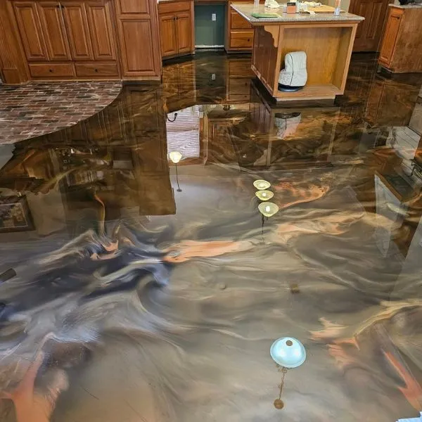 Metallic silver blue epoxy floor Palm Beach County
