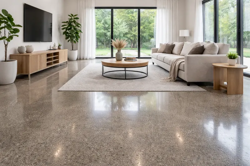 Polished concrete residential living room floor Palm Beach County