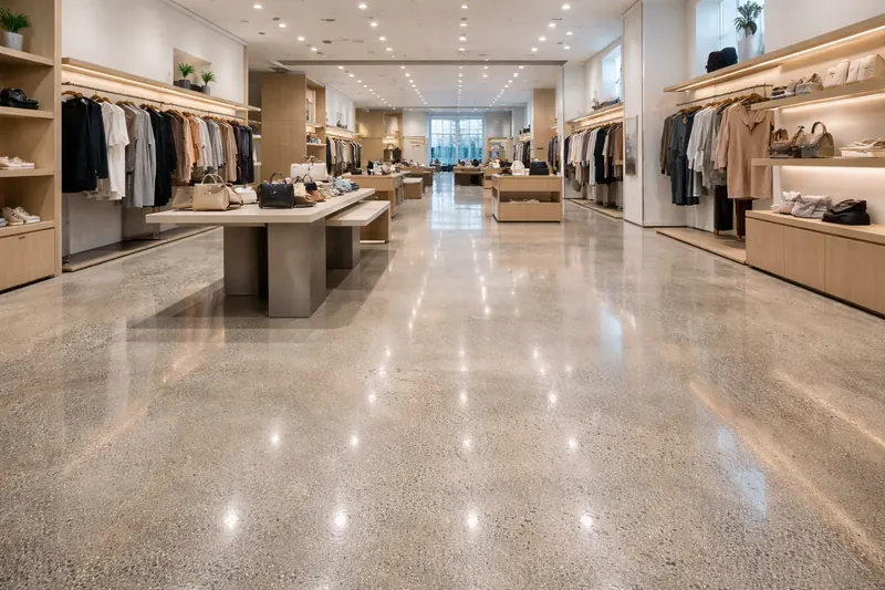 Polished concrete retail showroom floor Palm Beach County