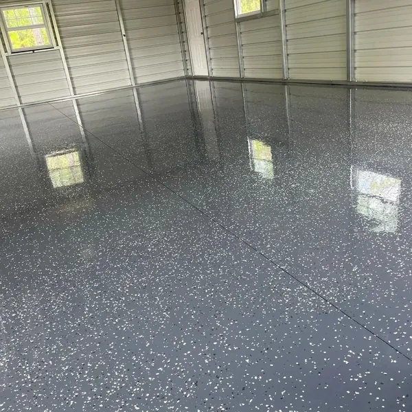 Glossy charcoal flake garage floor coating Palm Beach County